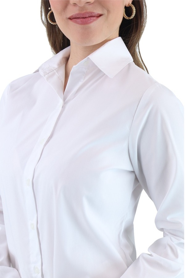 Blusas Manga Larga Estilo Camisero Color Blanco Para Dama